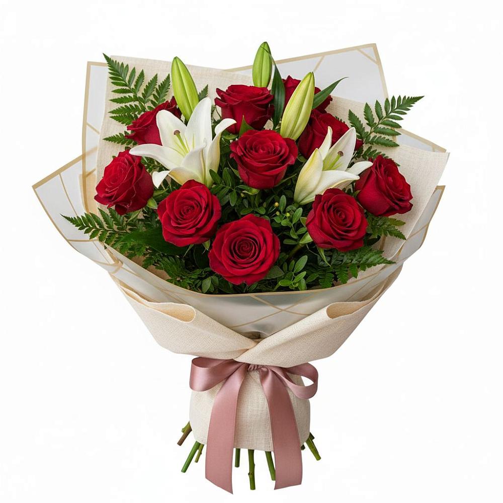 Букет цветов из: Лилии и Розы в Русской Поляне