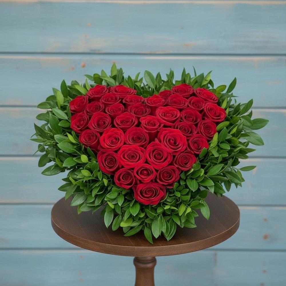 Цветочная композиция из Розы в виде сердца в Русской Поляне