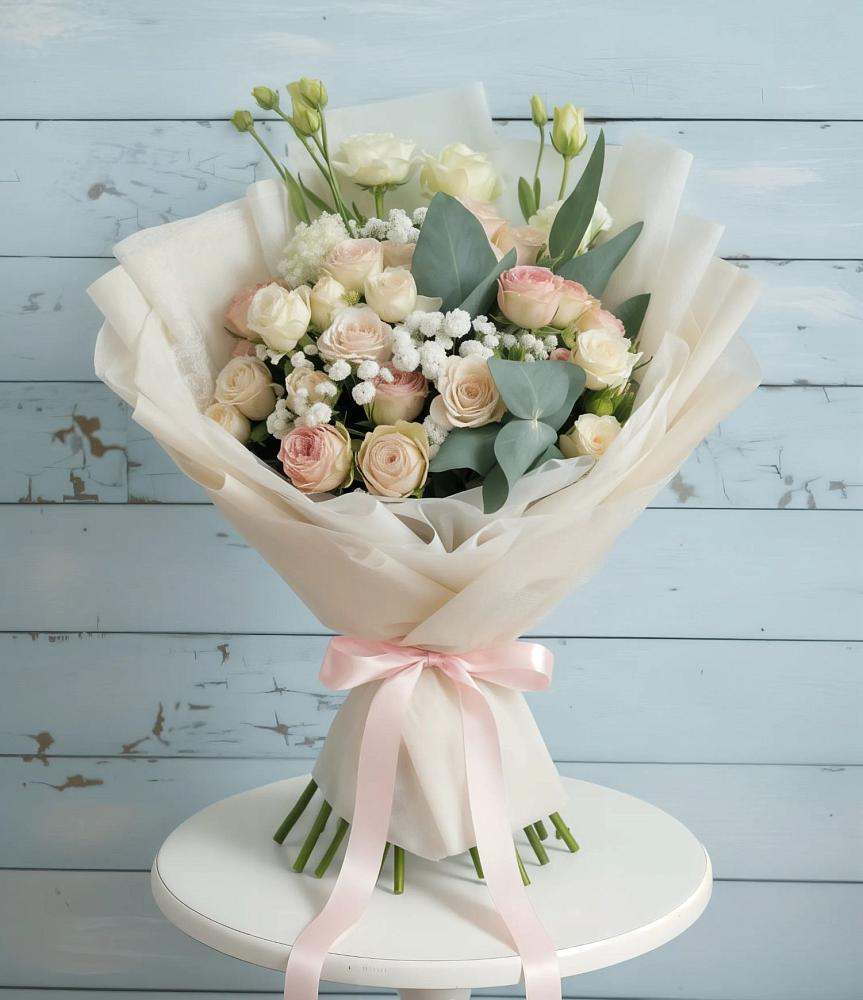 Букет цветов из: Розы и Лизиантусы в Русской Поляне