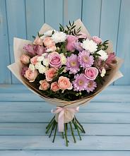 Букет цветов из:  Хризантемы, Розы и Альстромерии в Русской Поляне