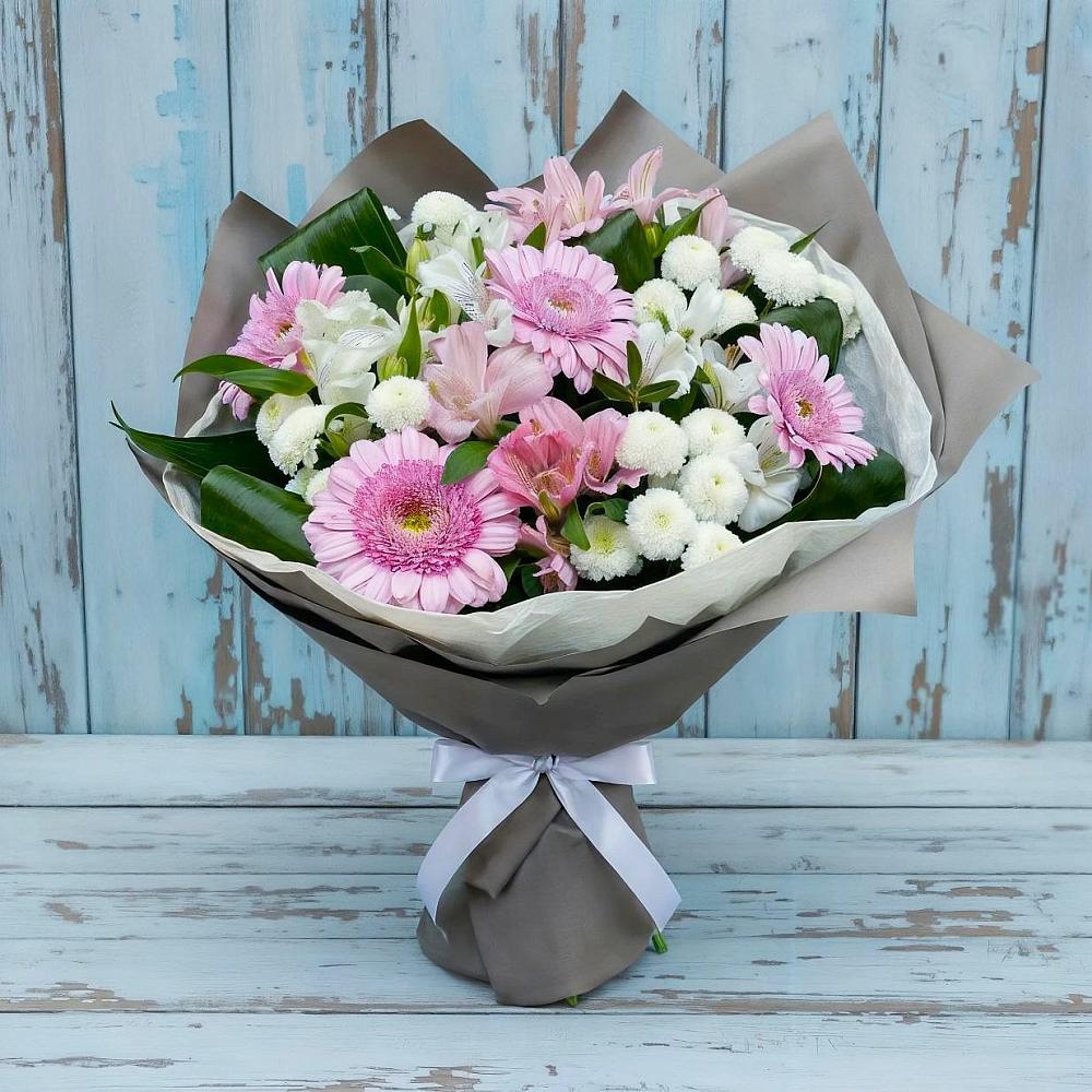 Букет цветов из: Герберы, Альстромерии и Хризантемы в Русской Поляне